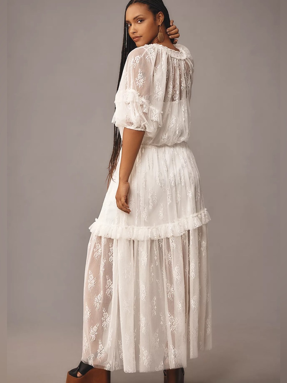 NWT Anthropologie Let Me Be Lace Ruffle Tiered Maxi Dress White XL - Picture 6 of 8